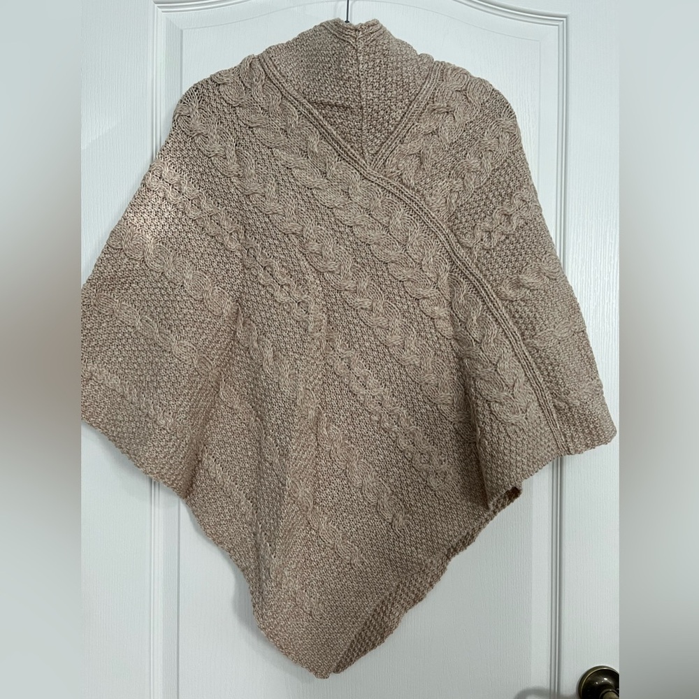 Aran Crafts Cowl Neck Poncho Sweater in Cream